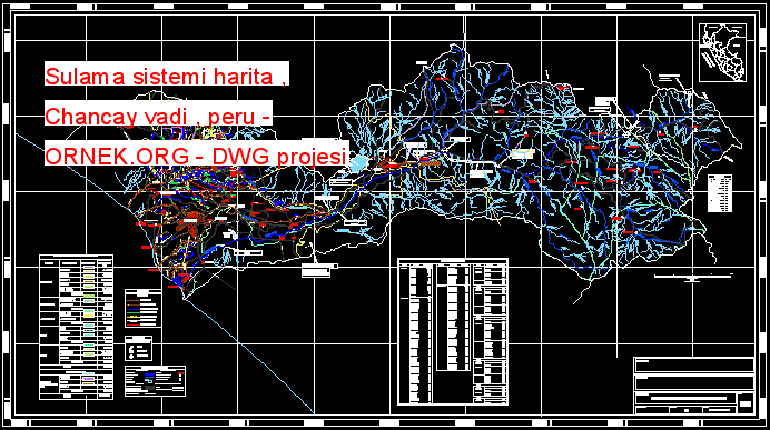 Sulama sistemi harita , Chancay vadi , peru Autocad Çizimi