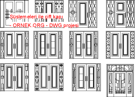 Süslemeleri ile çift kapı Autocad Çizimi