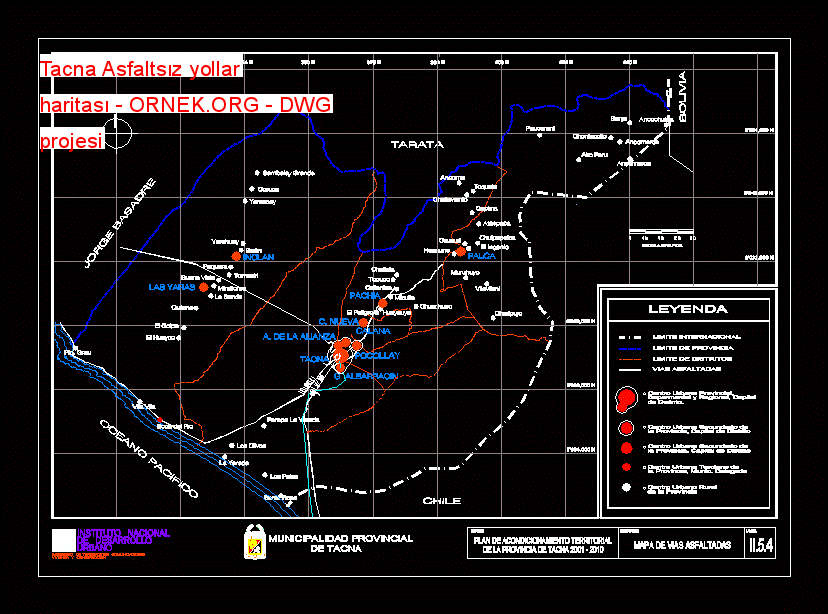 Tacna Asfaltsız yollar haritası Autocad Çizimi