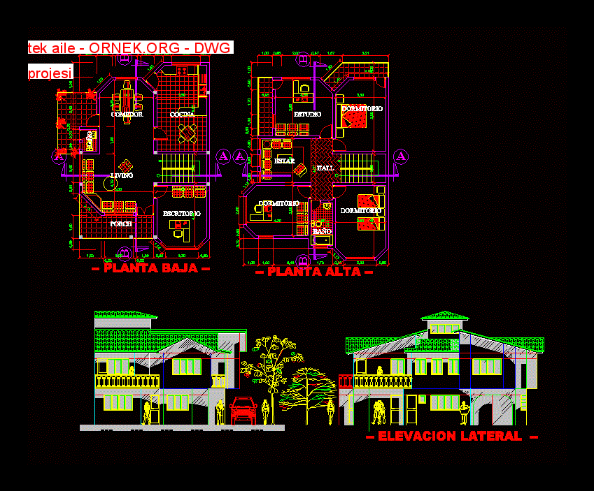 tek aile Autocad Çizimi