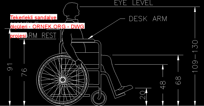 Tekerlekli sandalye ölçüleri Autocad Çizimi