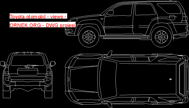 Toyota otomobil - views Autocad Çizimi