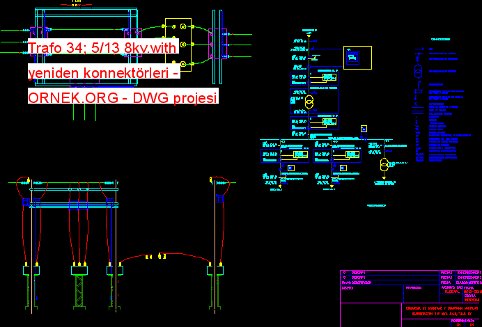Trafo 34; 5-13 8kv.with yeniden konnektörleri Autocad Çizimi