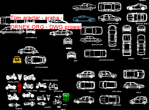 Tüm araçlar - araba Autocad Çizimi