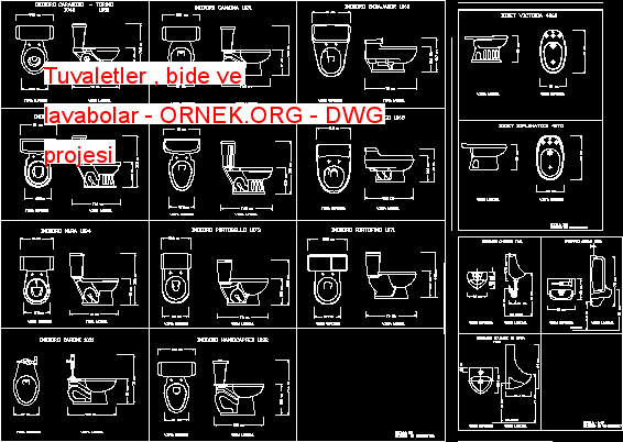 Tuvaletler , bide ve lavabolar Autocad Çizimi