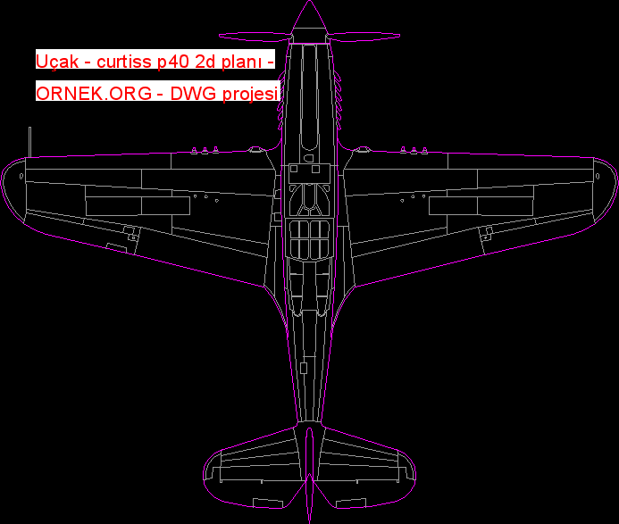 Uçak - curtiss p40 2d planı Autocad Çizimi
