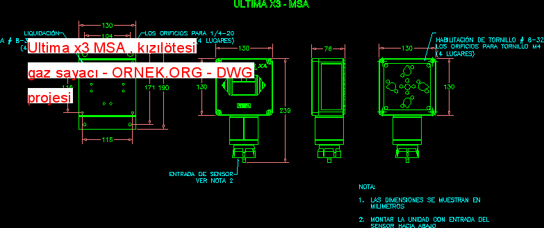 Ultima x3 MSA , kızılötesi gaz sayacı Autocad Çizimi