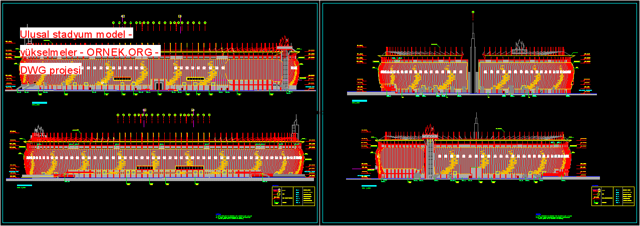 Ulusal stadyum model - yükselmeler Autocad Çizimi
