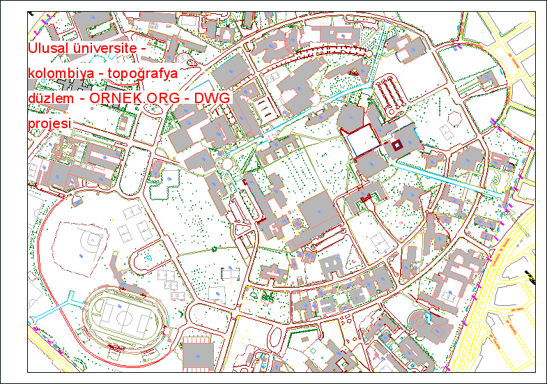 Ulusal üniversite - kolombiya - topoğrafya düzlem Autocad Çizimi