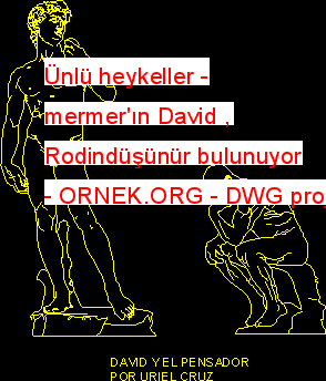 Ünlü heykeller - mermer'ın David , Rodindüşünür bulunuyor Autocad Çizimi
