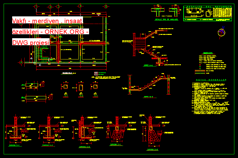 Vakfı - merdiven , inşaat özellikleri Autocad Çizimi
