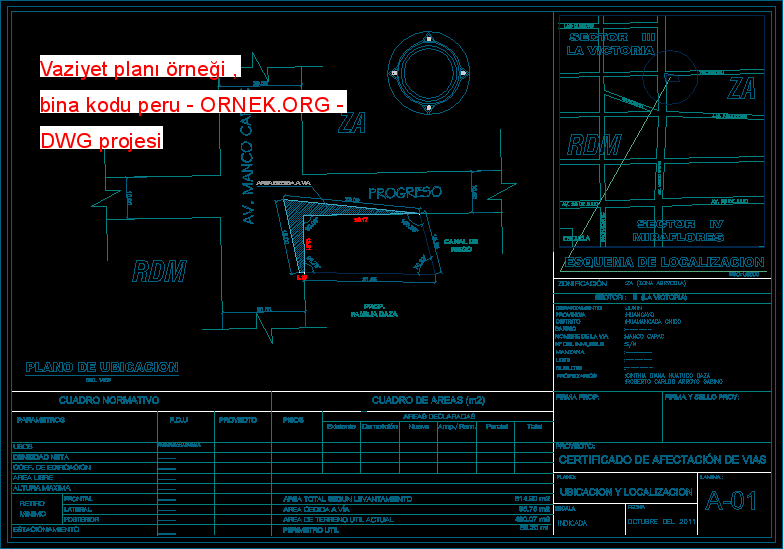 Vaziyet planı örneği , bina kodu peru Autocad Çizimi