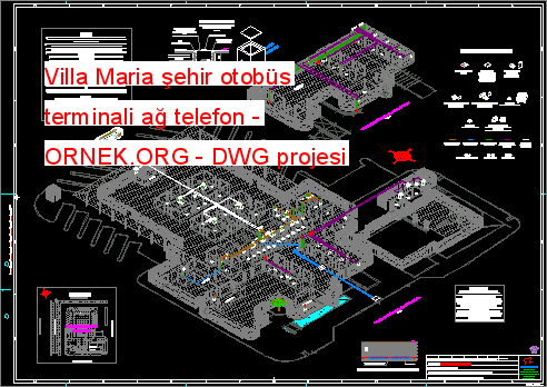 Villa Maria şehir otobüs terminali ağ telefon Autocad Çizimi