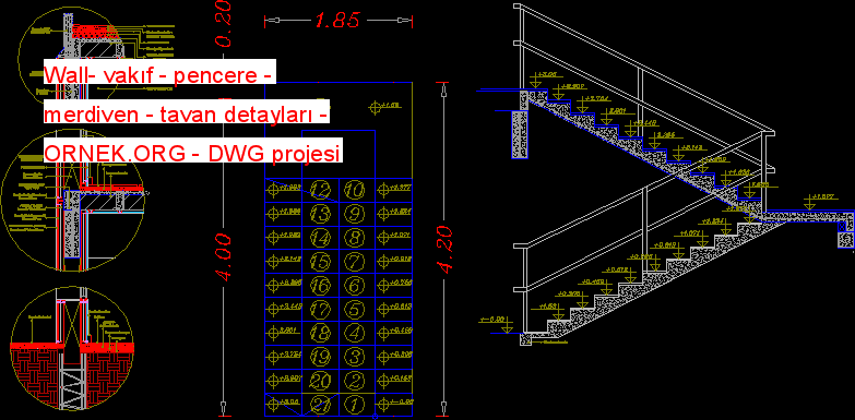 Wall- vakıf - pencere - merdiven - tavan detayları Autocad Çizimi