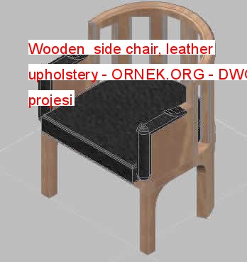 Wooden  side chair, leather upholstery Autocad Çizimi