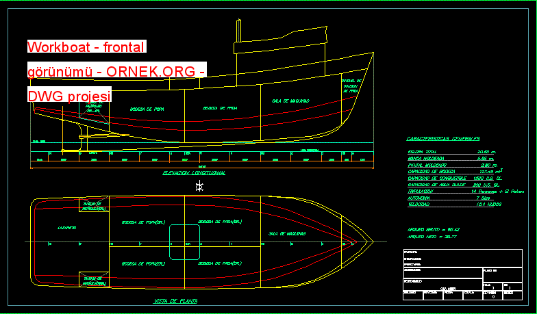 Workboat - frontal görünümü Autocad Çizimi