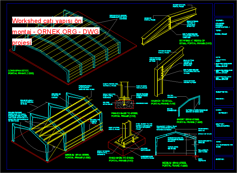 Workshed çatı yapısı ön montaj Autocad Çizimi