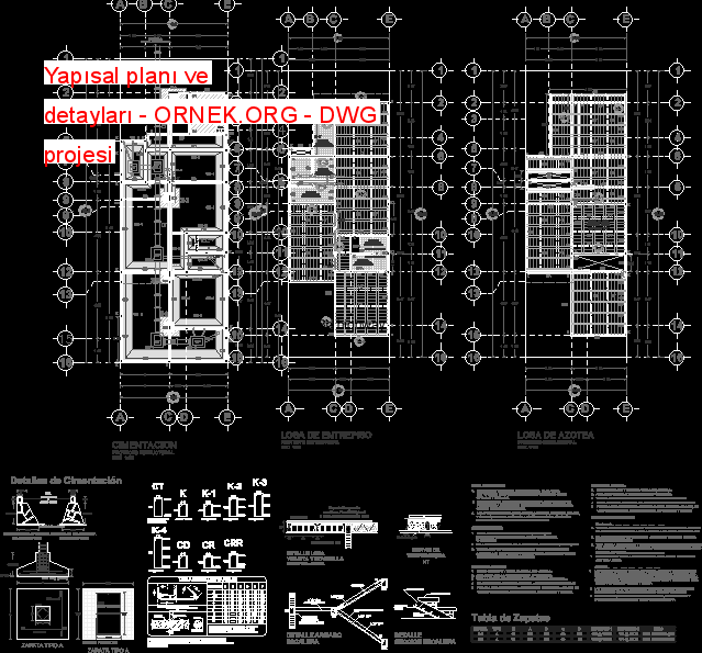 Yapısal planı ve detayları Autocad Çizimi