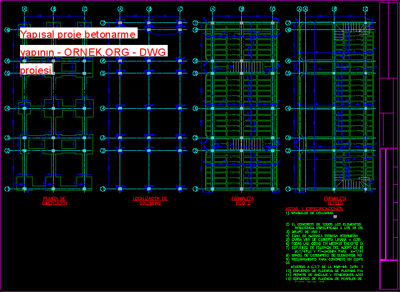 Yapısal proje betonarme yapının Autocad Çizimi