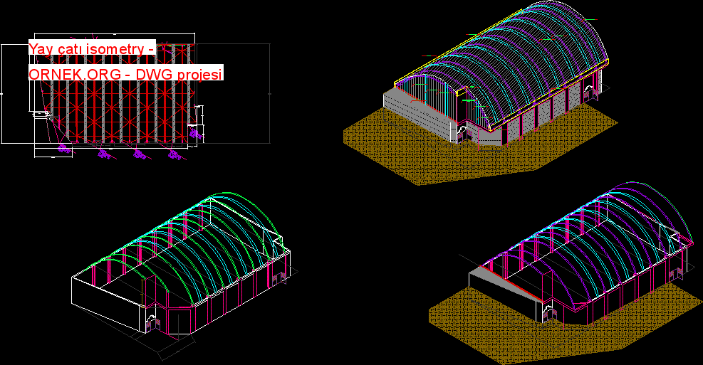 Yay çatı isometry Autocad Çizimi