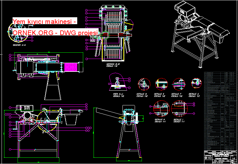 Yem kıyıcı makinesi Autocad Çizimi