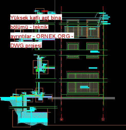Yüksek katlı apt bina bölümü - teknik ayrıntılar Autocad Çizimi