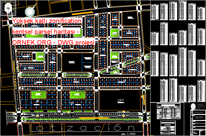 Yüksek katlı zonification kentsel parsel haritası Autocad Çizimi