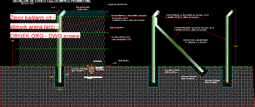 Zincir bağlantı çit - olimpik arena tarzı Autocad Çizimi