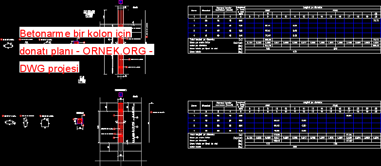 Betonarme bir kolon için donatı planı dwg projesi - Autocad Projeler