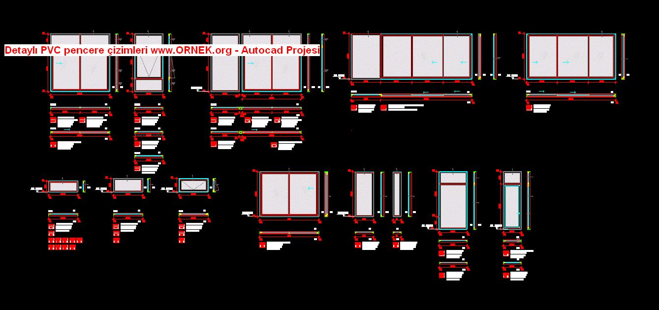 Detaylı PVC pencere çizimleri Autocad Çizimi