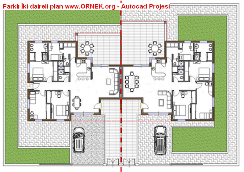 Farklı İki daireli plan Autocad Çizimi