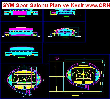 GYM Spor Salonu Plan ve Kesit Autocad Çizimi