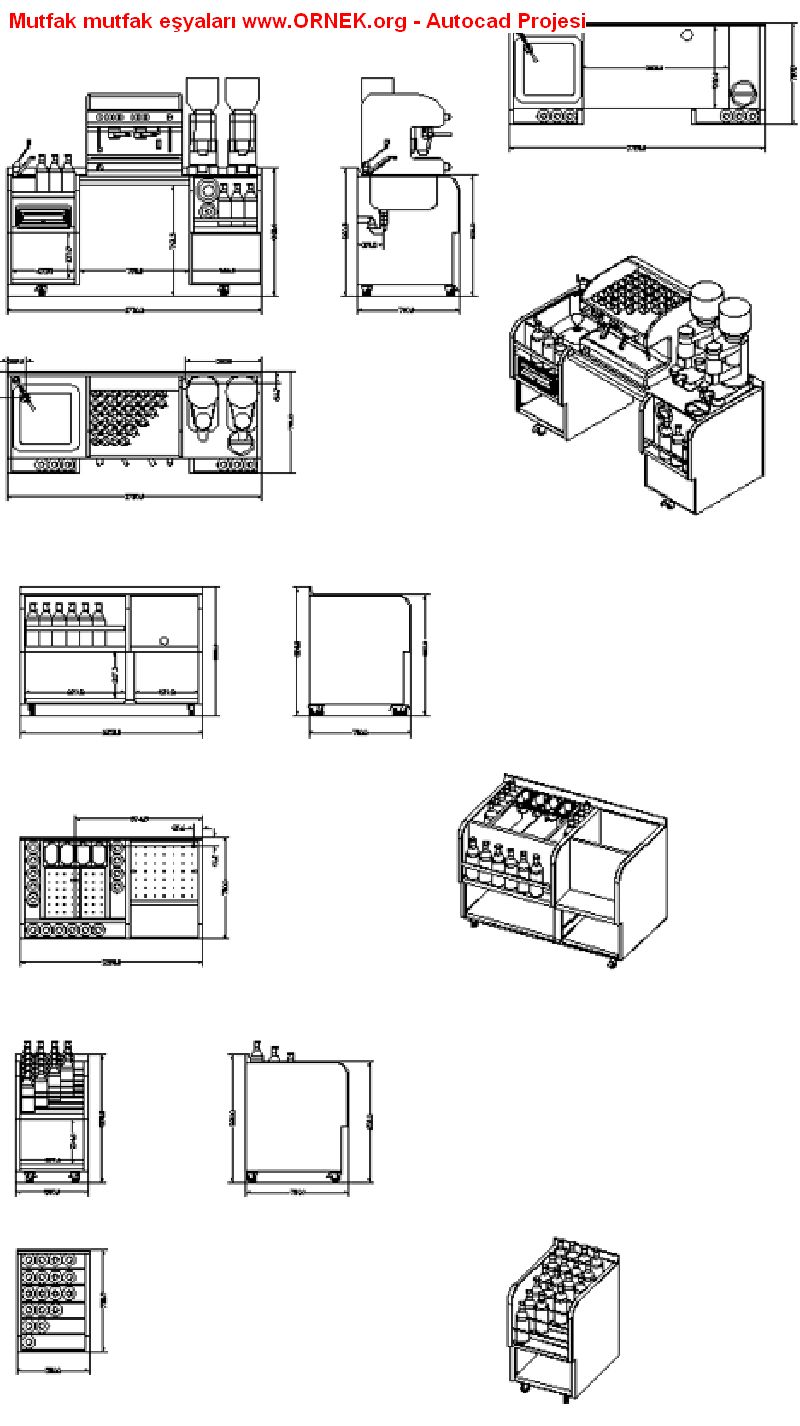 Mutfak mutfak eşyaları Autocad Çizimi