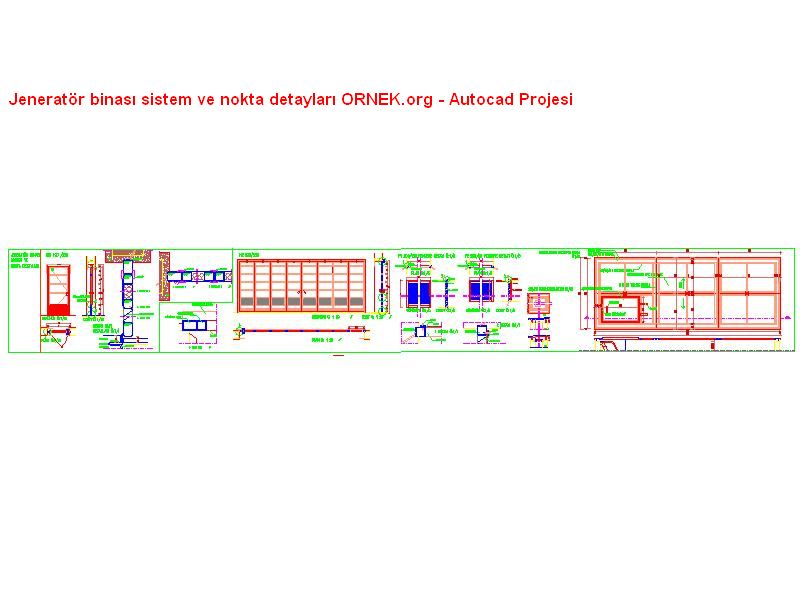 Jeneratör binası sistem ve nokta detayları Autocad Çizimi