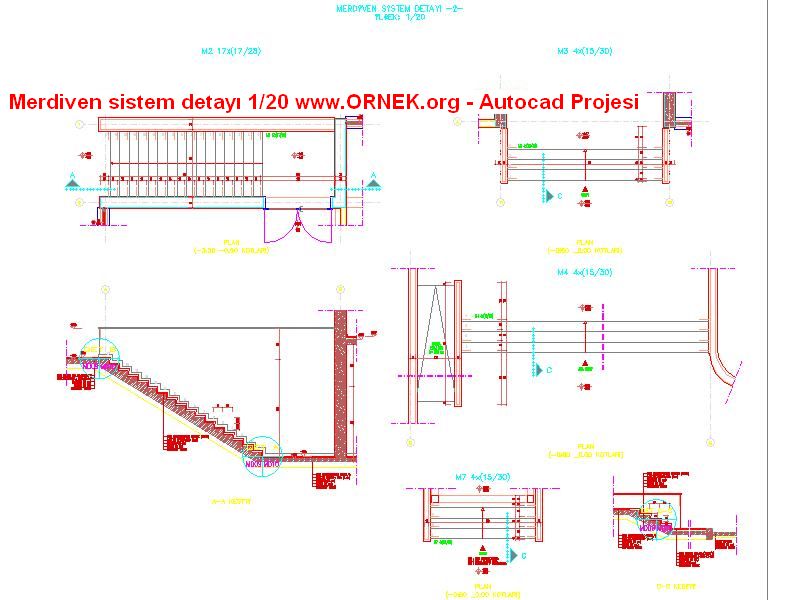 Merdiven sistem detayı 1-20 Autocad Çizimi