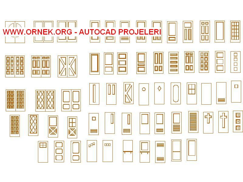 Farklı tarzlarda kapı görünüşleri Autocad Çizimi