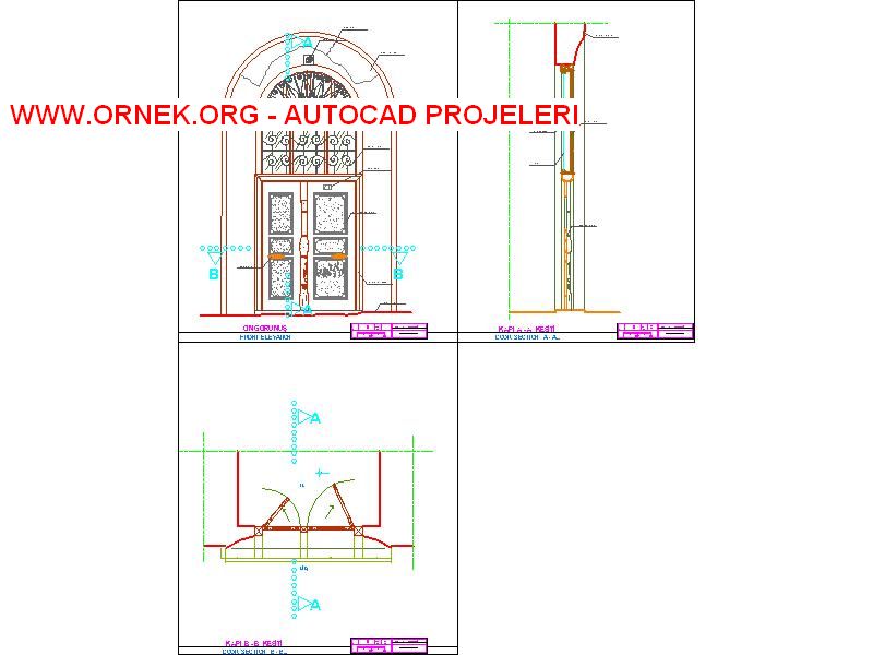 Kapı kesit görünüş ve plan detayı Autocad Çizimi