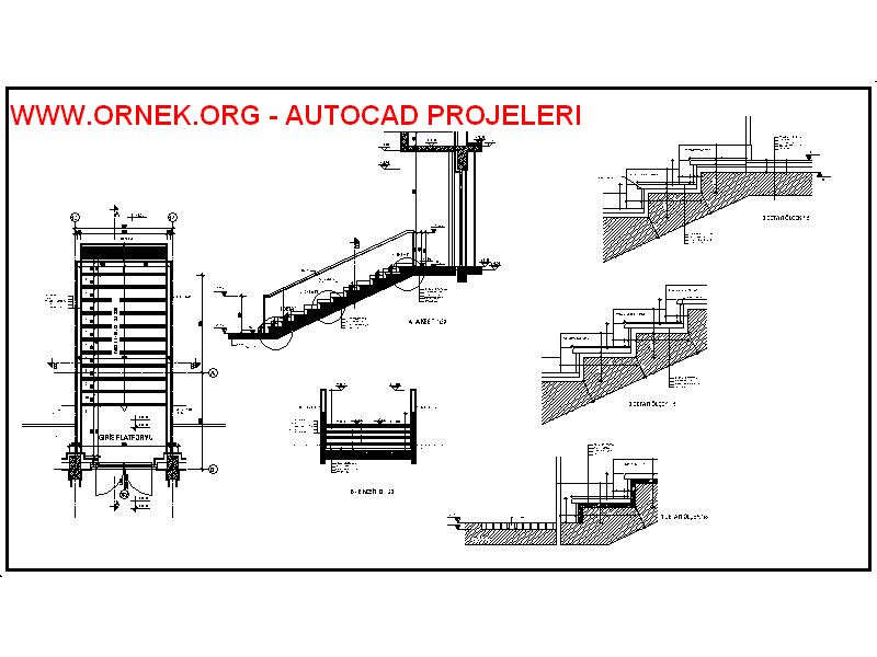 İdari Giriş Merdiveni Sistem Detayı Autocad Çizimi
