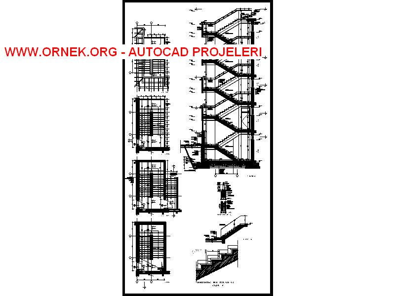 Yangın Merdiveni Sistem Detayı Autocad Çizimi