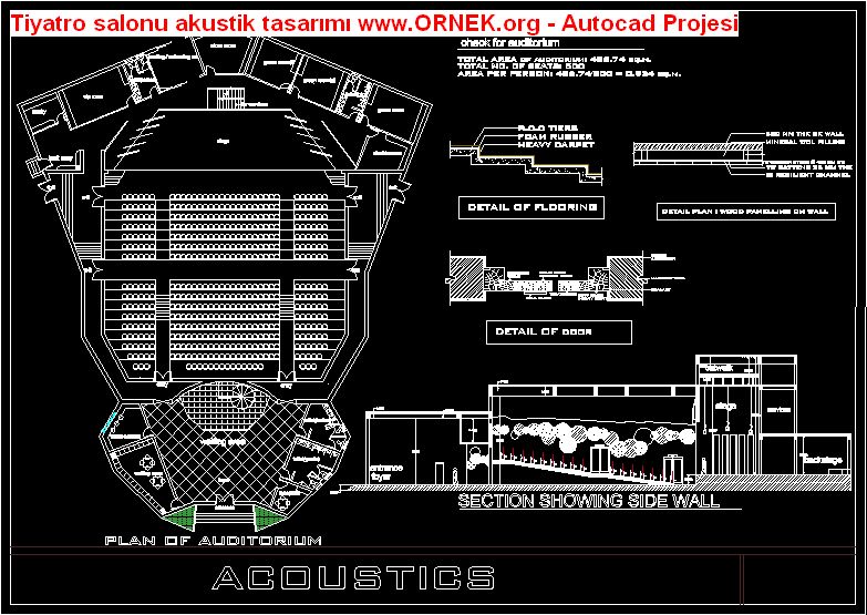 Tiyatro salonu akustik tasarımı Autocad Çizimi