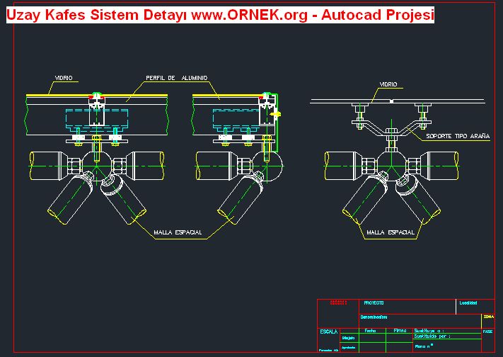 Uzay Kafes Sistem Detayı Autocad Çizimi